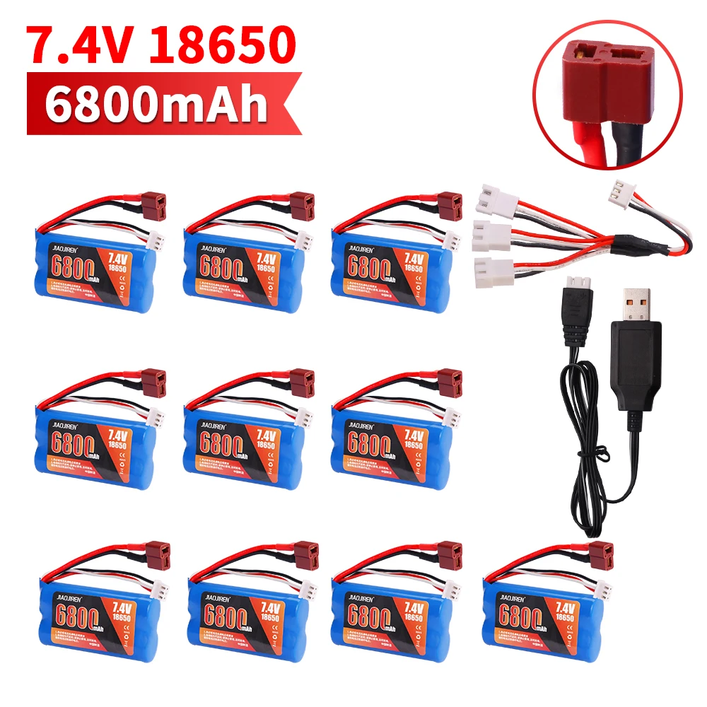 ترقية بطارية 7.4 فولت 18650 6800 مللي أمبير في الساعة لـ Wltoys 10428/12428/12423 / Q46 RC قطع غيار السيارات مع شاحن 7.4 فولت T المكونات لسيارة الطاقة
