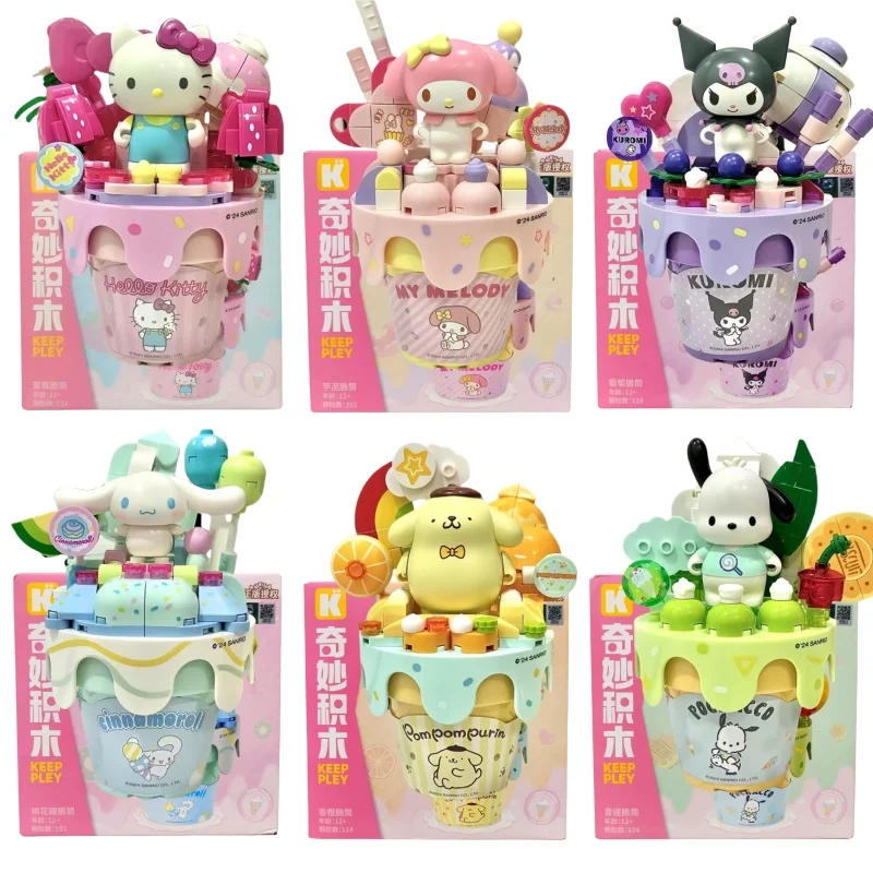 

Оригинальный сборный блок Keeppley Sanrio, игрушка Hello Kitty Kuromi My Melody Cinnamoroll Pochacco, очаровательная сборная фигурка, модель игрушки