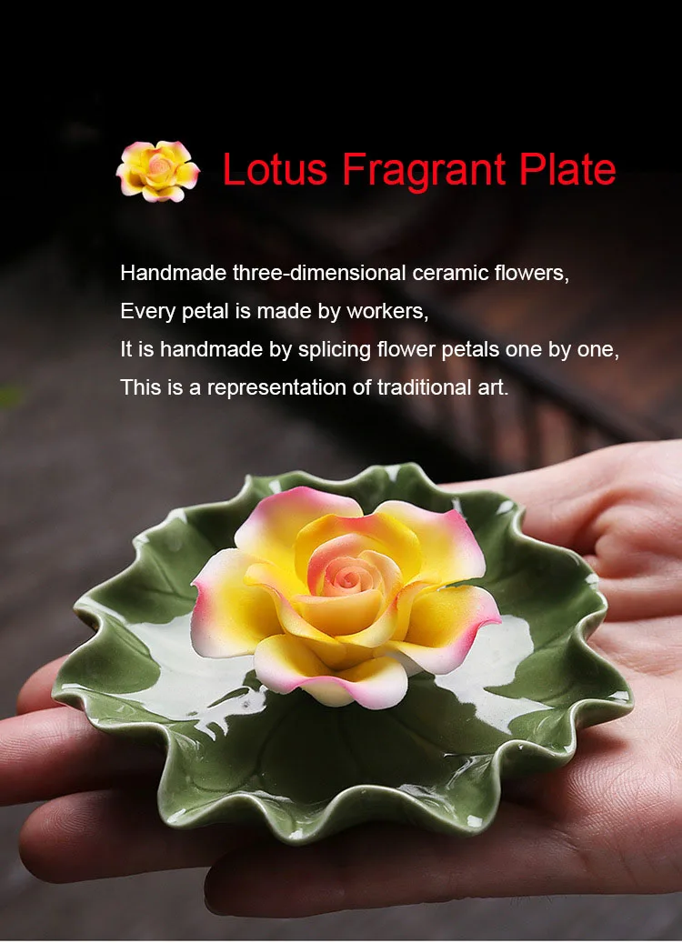 Handgefertigtes Weihrauchtablett aus Keramik mit Blumenfadenimitat – Aroma-Diffusor für Zuhause, Teestube, Lotusblatt-Basis, Buddha-Halle, Weihrauchbrenner – Detail 28