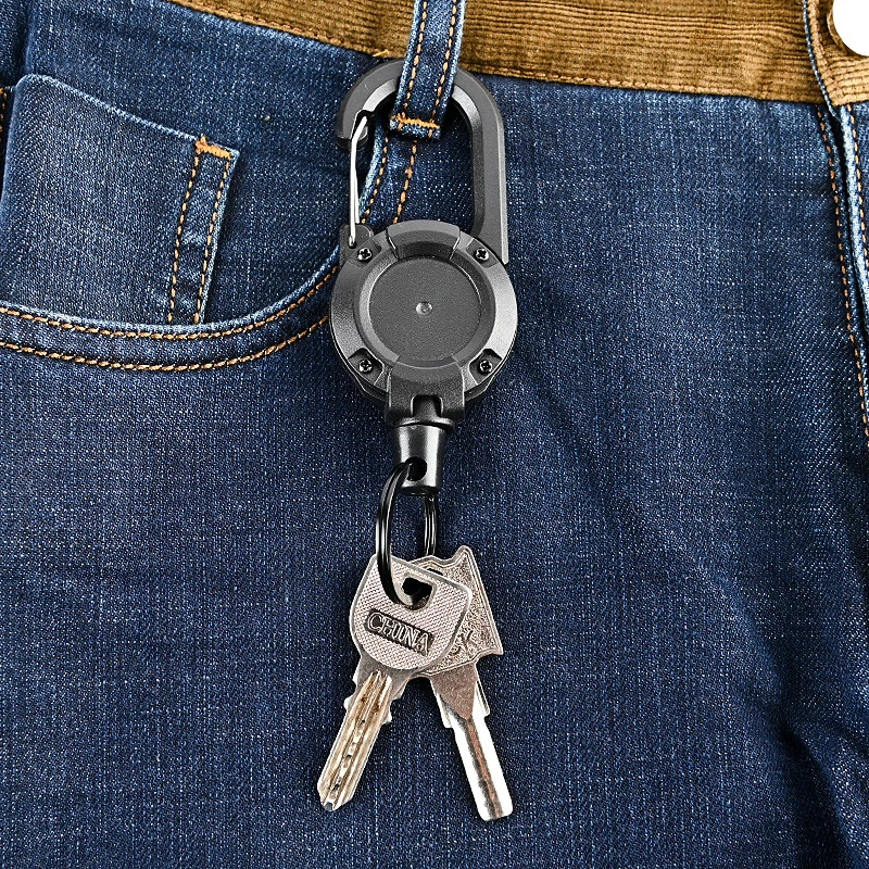 1Pc Wire Rope Sporty Retractable Key Chain Easy-To-Pull Buckle Anti-Lost High Rebound Anti-theft Metal Easy-To-Pull Buckle