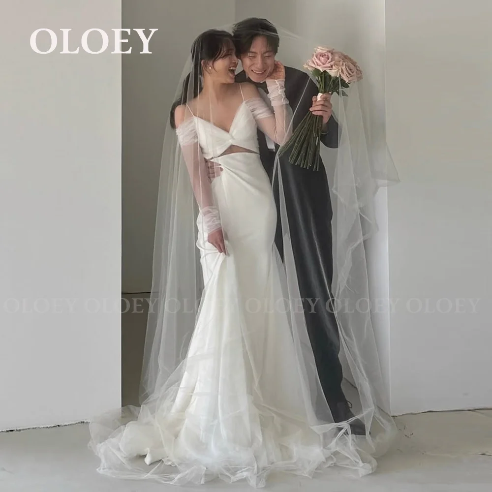 

OLOEY Unique Sweetheart Neck Mermaid Wedding Dress Korea Photo Shoot Spaghetti Straps Floor Length Bridal Gown Women Customized