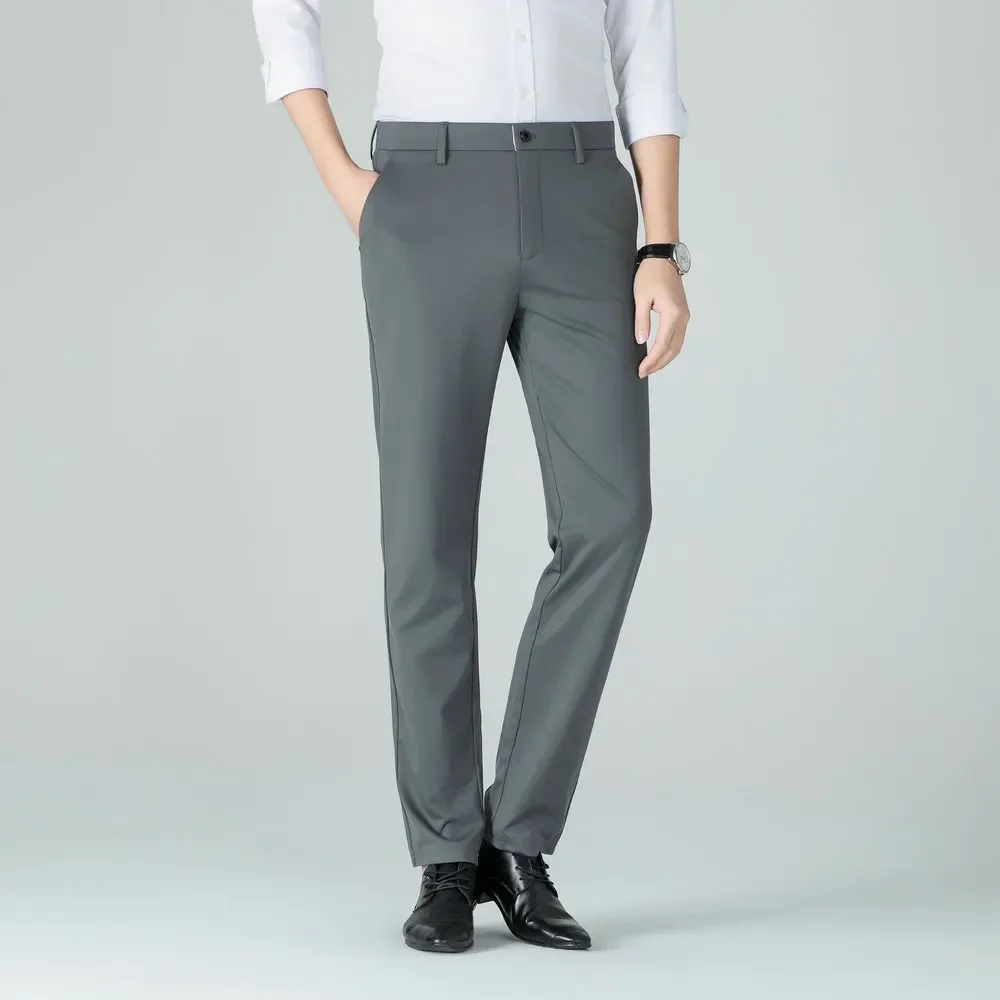 

Spring Summer Men's Business Pants Lightweight & Breathable Silk Polyester Spandex Blend Suit Trousers for the Office or Event