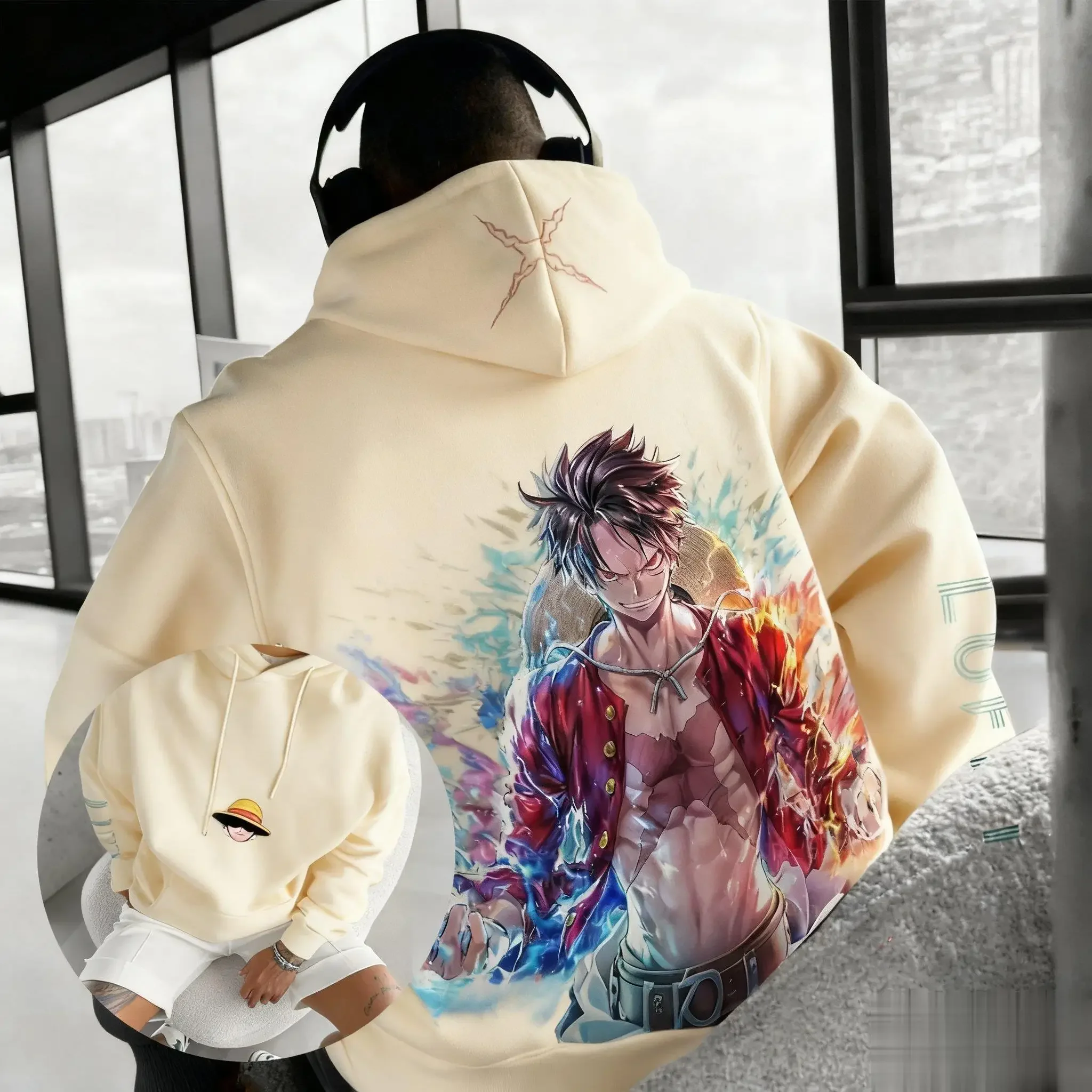 الشتاء قطعة واحدة لوفي أنيمي هوديي البلوز الرجال النساء الشارع الشهير المتضخم فضفاض عادية Y2k القمم القطن البلوز شتاء جديد