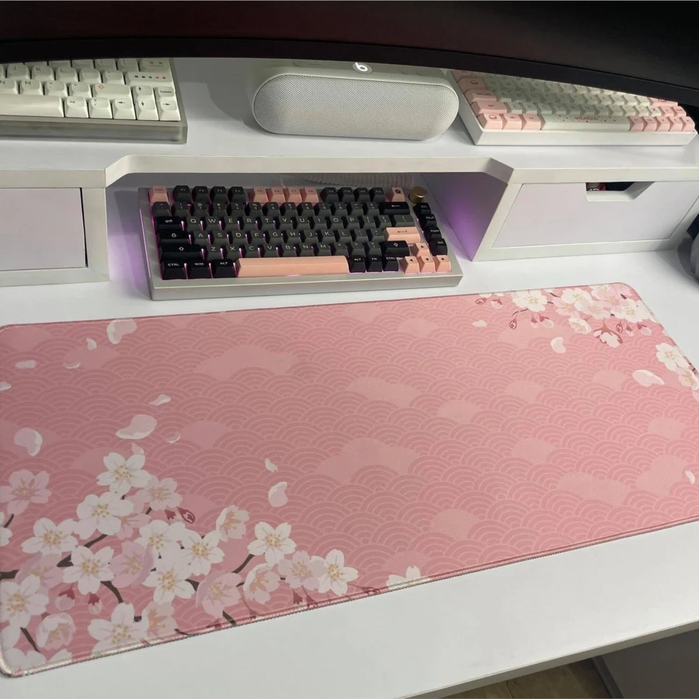 Pink Sakura Mouse Pad Gamer Mousepad tappetino per Mouse grande tappeto da tavolo antiscivolo tappetino per Mouse da gioco grande tappetino per tastiera 90x40cm