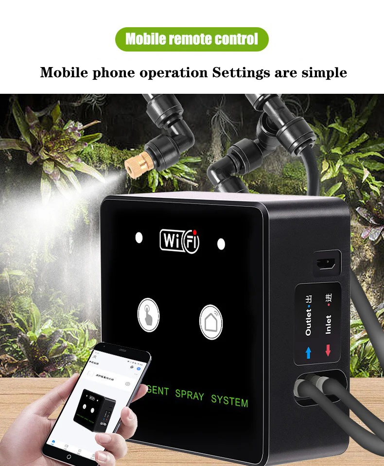 Rainforest Sprayer WiFi-Steuerung Automatischer Nebel Regenwald Timing Spray System Kit Bewässerung Timer Reptilensprüher Luftbefeuchter – Detail 5