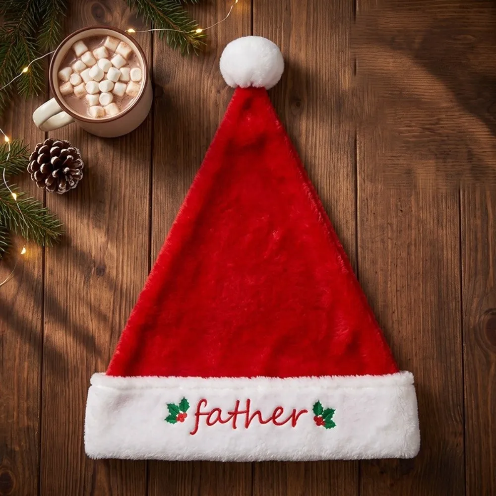 Mother Father Family Matching Santa Hat Embroidered Thick Family Xmas Decor Hat Fluffy Soft Christmas Santa Cap Home Decor