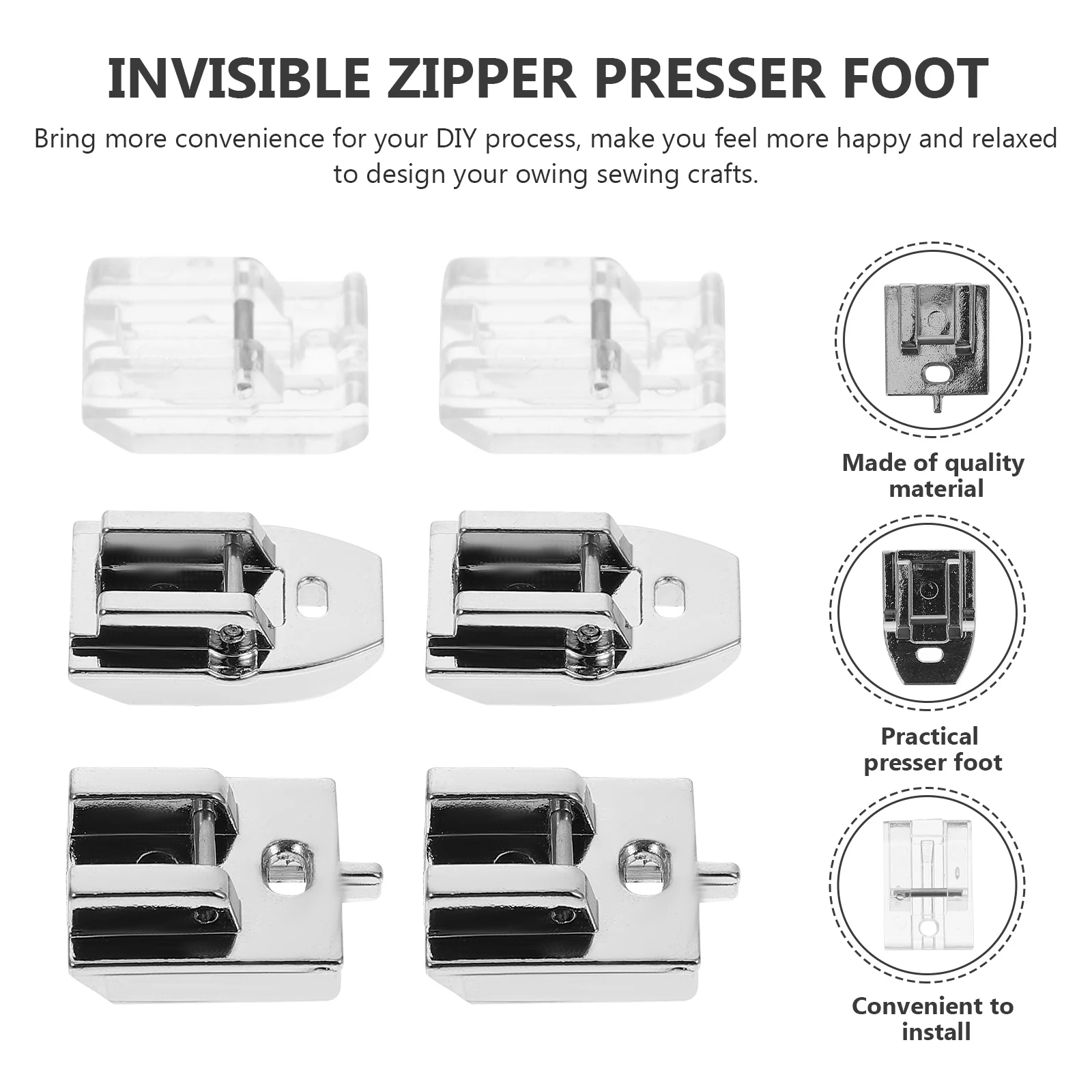 

2 set 2 Sets Sewing Machine Presser Feet Invisible Zipper Presser Foot Durable Stitching Tool Fit For Quilting Patchwork Crafts
