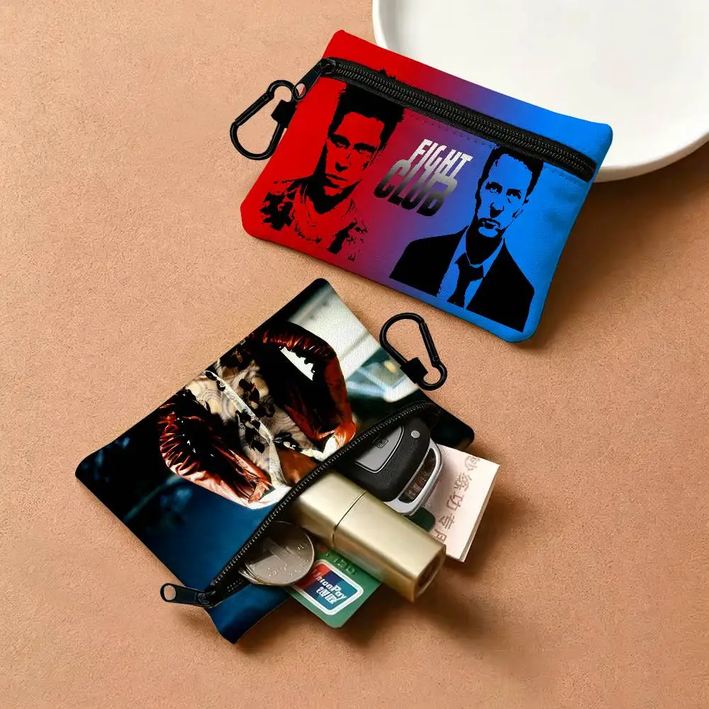 Comedy Drama Fight Club Lightweight Oxford Fabric Coin Purse Carabiner Hook Design Mini Card Key Organizer Bag