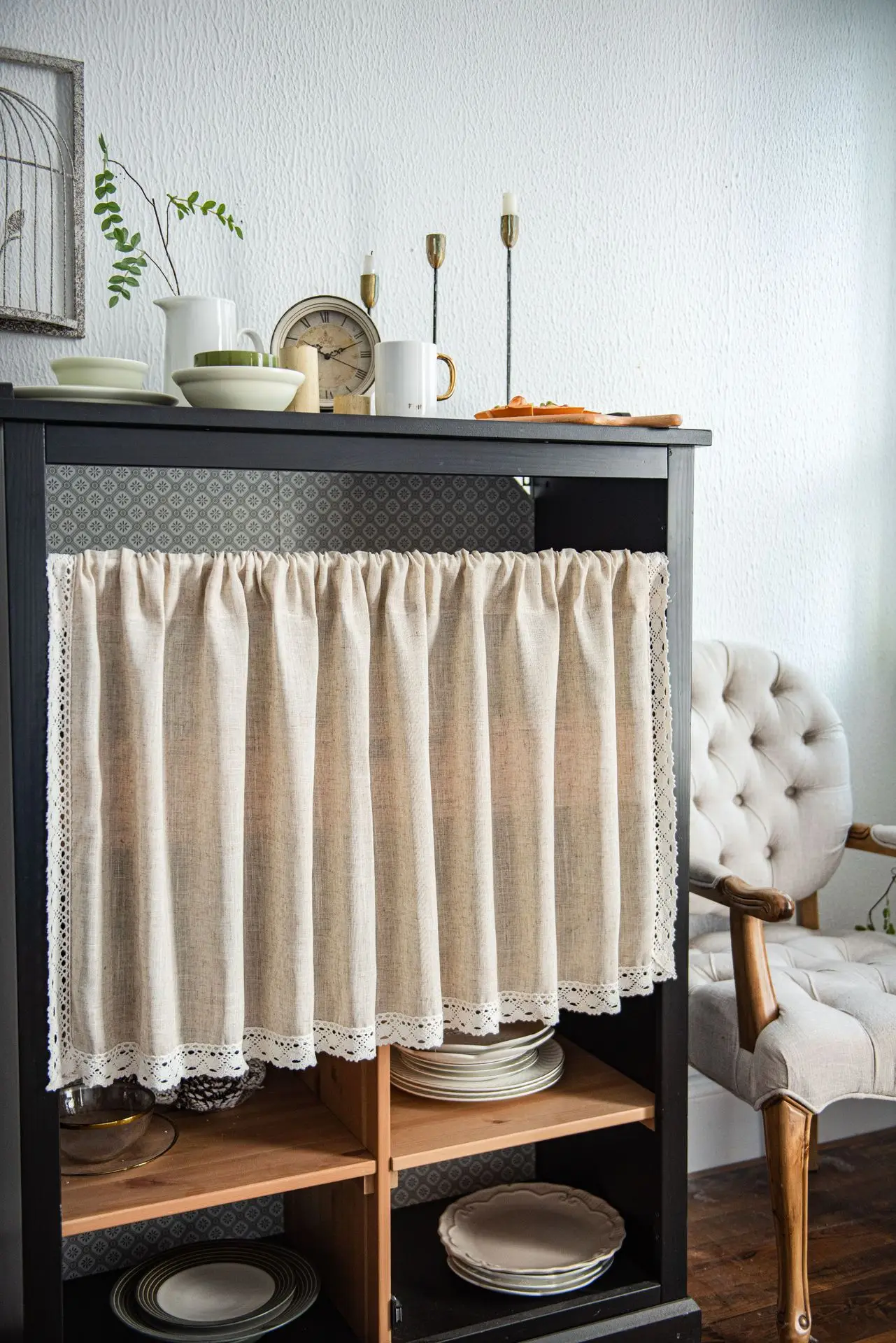 Nordic Style Short Dust Curtains White Pastoral for Kitchen Cotton Linen Wine Cabinet Door Window Small Wardrobe Half Curtain