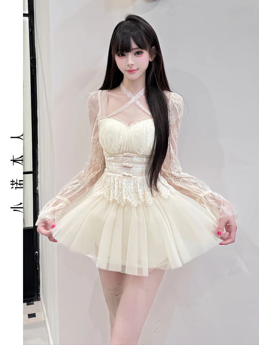 

Sexy Lace irt Slim Fit High Waist Skirt Set ort Sve Princ Sve Polyester Fiber Zipper Closure Spring Faion for ...