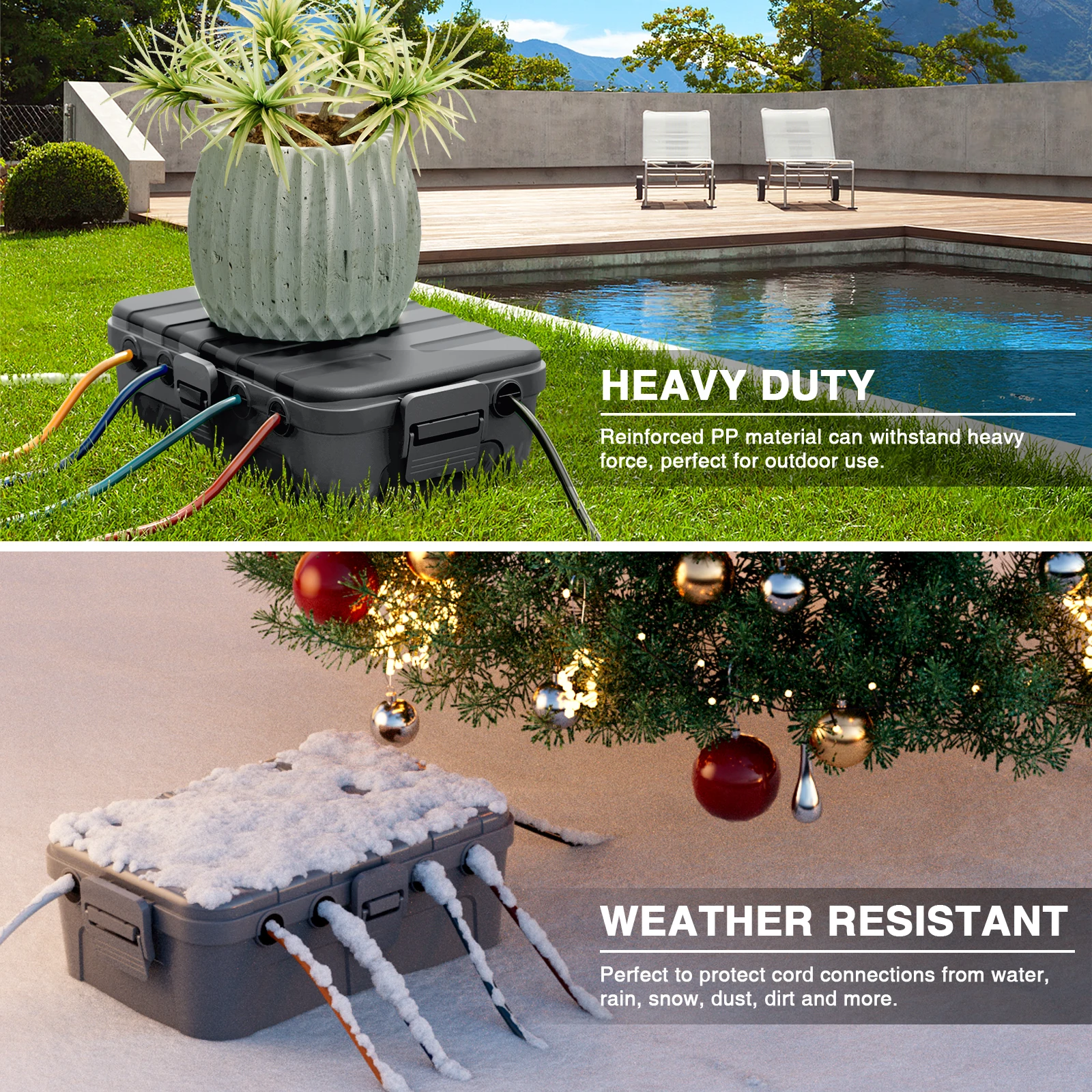 Weatherproof Outdoor Electrical Box Extension Cord Cover Outdoor Connection Box for Outside Power Strip Cord Plug Garden Timer
