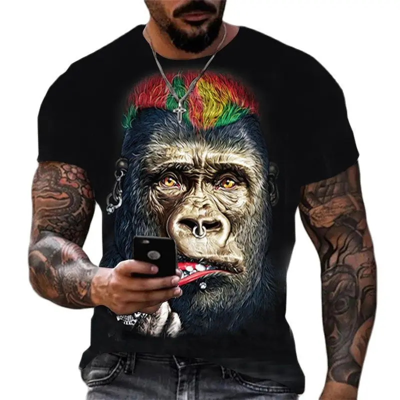 Men\'s T-Shirt for Men Funny Gangster Gorilla 3D Printed T Shirt Summer Top Short Sleeve Clothes Casual Tee Shirt Streetwear