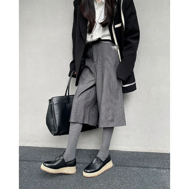 MKKHOU موضة مضخات جديدة عالية الجودة حقيقية أحذية من الجلد حزام القش المنسوجة سميكة سوليد أحذية عالية الكعب المتسكعون حذاء كاجوال #1