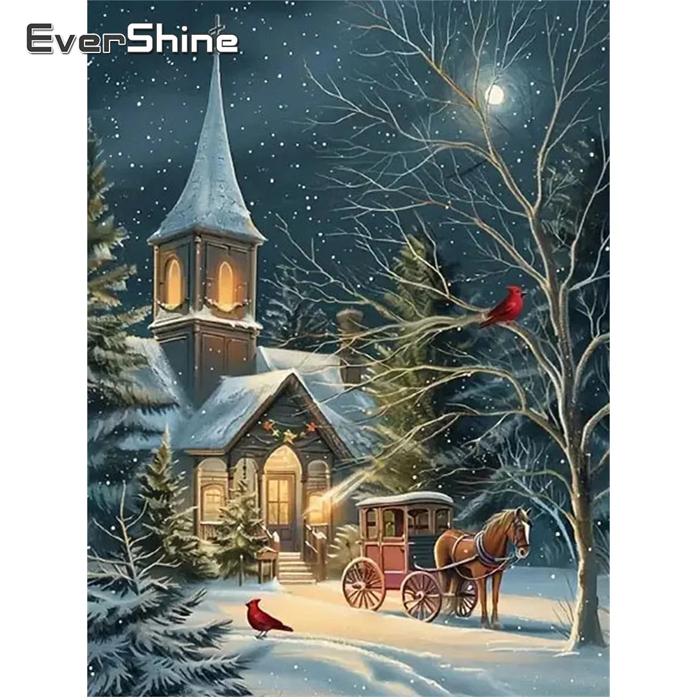 Evershine Diamond Painting House Christmas Mosaic Needlework Full Square Round Embroidery Landscape Winter Home Decor