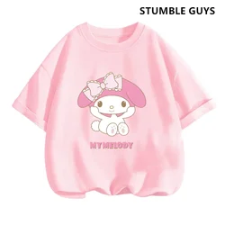 2024 New My Melody Tshirt Anime Summer Multiple Fashion Children's T-shirts Round Neck Casual Short Sleeve Print Trucksuit