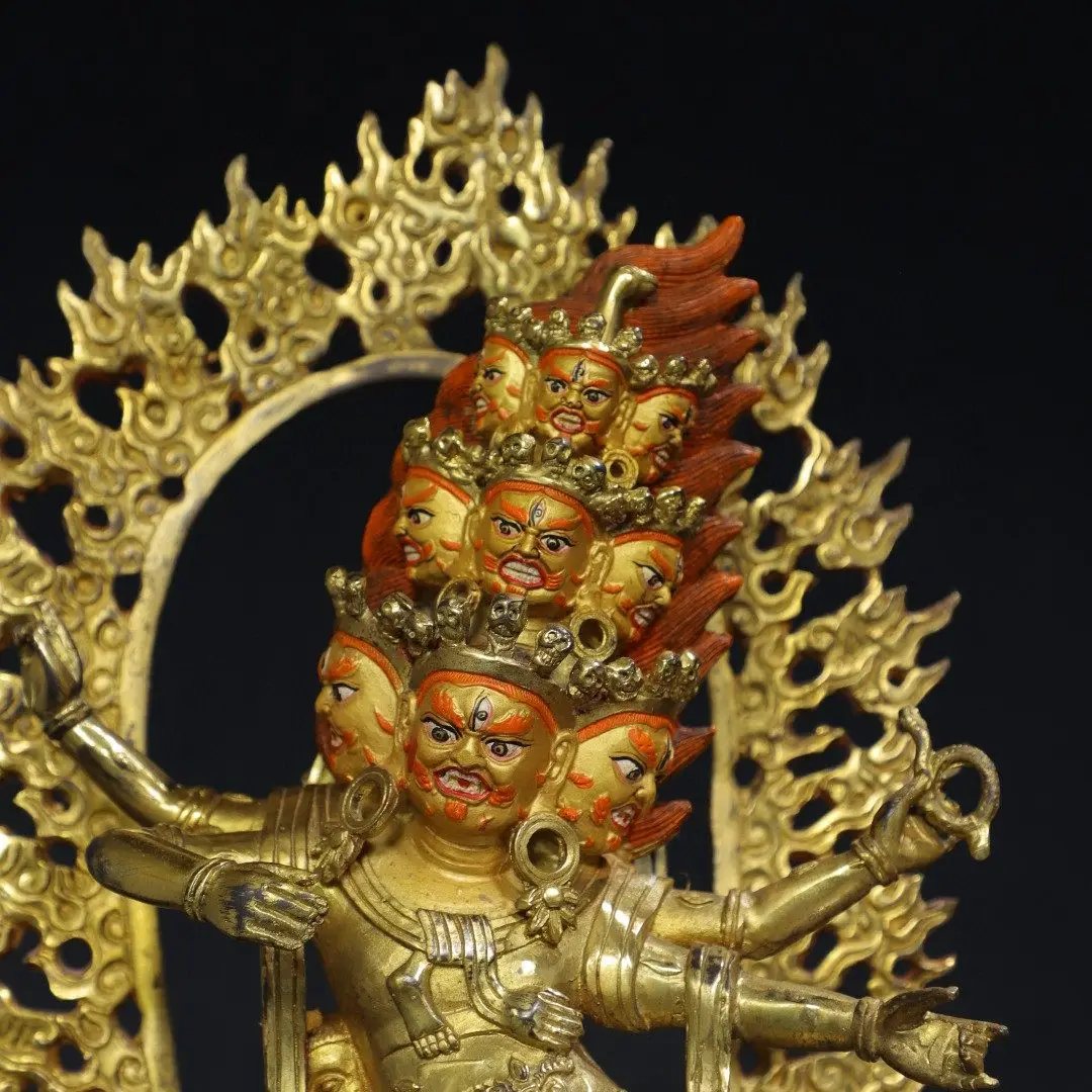 Rahula Protector Brass Buddha Statue Full Gold Gilt Tibetan Three Roots Home Shrine Decor