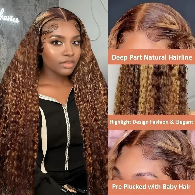30 40 Inch Highlight Ombre Deep Wave HD Lace Front Wigs Curly 3x6  Lace Front Human Hair Wigs Brazilian For Women 250 Density image 4