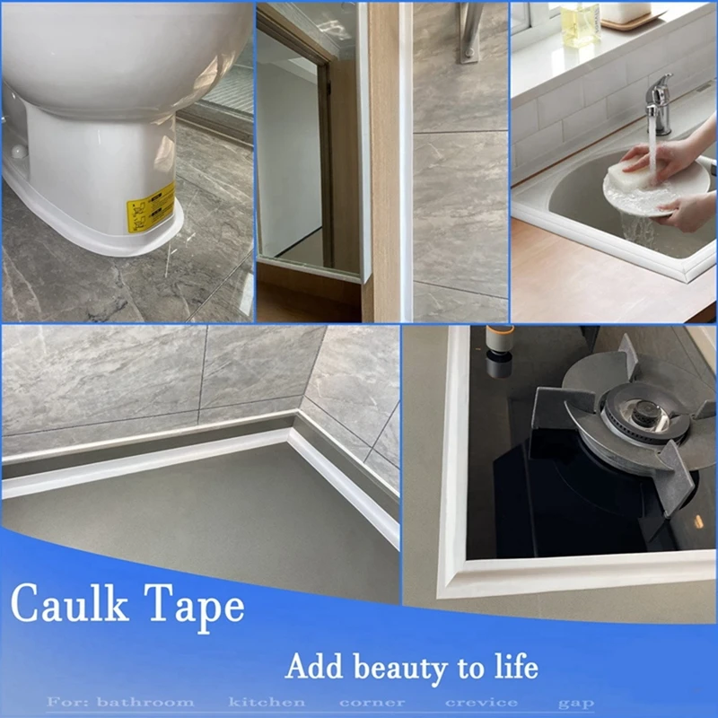 White Caulk Tape Waterproof Self Adhesive, Toilet Caulk Sealant Tape, Bathtub Caulk Sealing Strip Tape-3.2M Easy Install