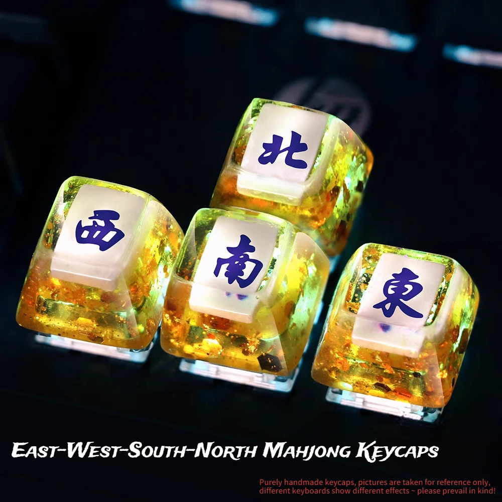 Handmade Resin East West South North Mahjong Keycaps for Cross Shaft Mechanical Keyboard Gaming Diy Transparent Backlit Keycaps