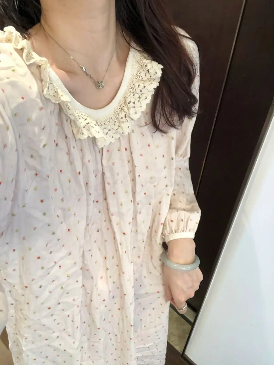 

Корейская милая кружевная ночная рубашка в стиле принцессы с длинными рукавами для девочек, студенческая домашняя одежда, пижамы, женская одежда для сна, халаты, платье, хит продаж