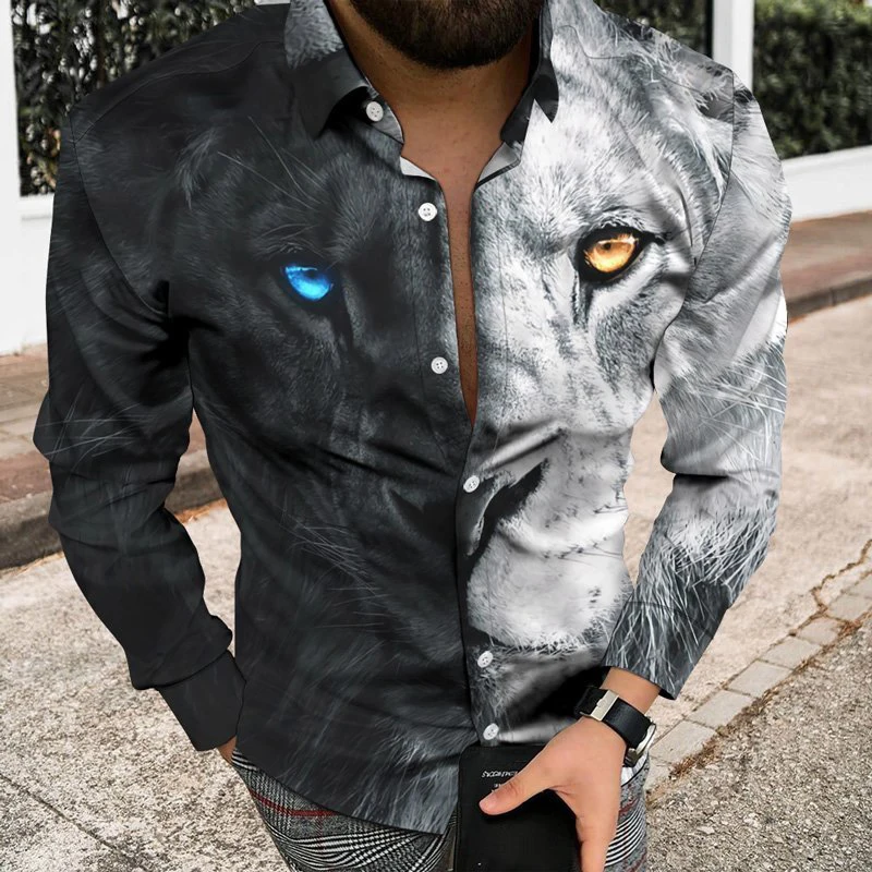 Camisa estampada de manga larga para hombre, nuevo patrón degradado, 2023 Camisa informal de moda con estampado digital 3D, corte holgado