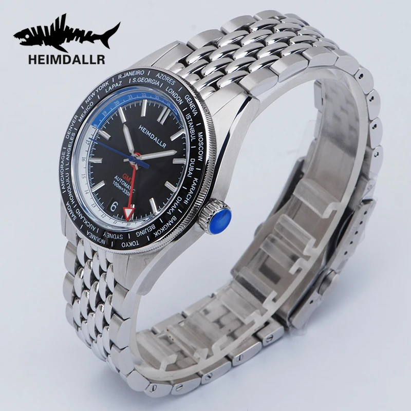 Heimdallr GMT męski automatyczny mechaniczny zegarek na rękę NH34 Sapphire World Time BGW-9 świecący zegarek dla nurka 10Bar wodoodporny zegar