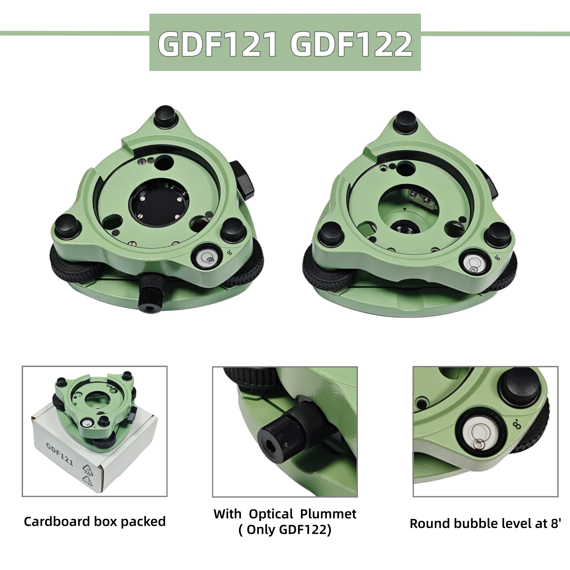 GDF121 GDF122 High Accurate Green Three-Jaw Tribrach for Leica Geosystems Land Surveying, with Optical Plummet & 8' Level Bubble