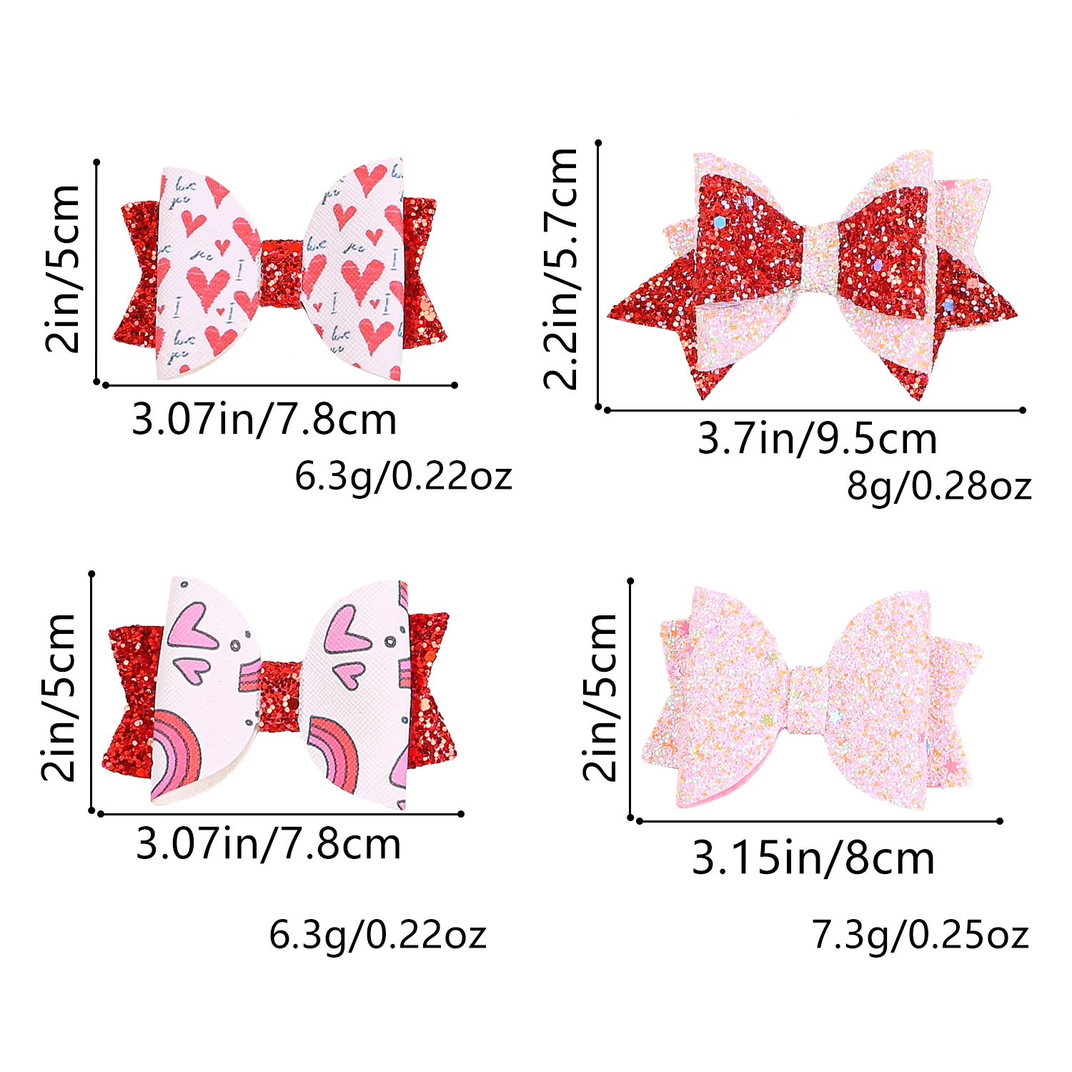 5pcs Glitter Heart Hair Bows for Girls Valentine\'s Day Print Bows Heart Hair Clips Barrettes for Kids Party Hair Accessories