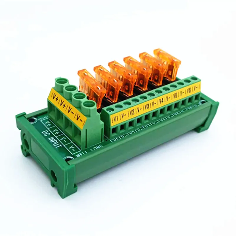 6 Position DIN Rail Mount DC Power Fuse Distribution Strip Module