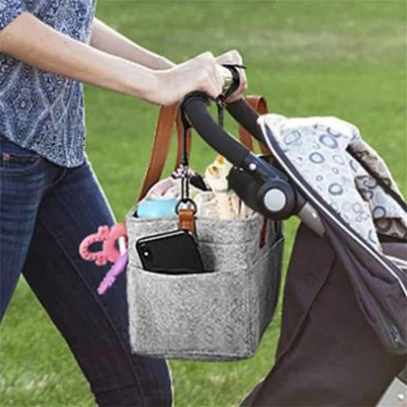 

Baby Felt Storage Nursery Organizer Basket Infant Diaper Bag with Handle Caddy Changing Nappy Kids Storage Carrier Large Pocket