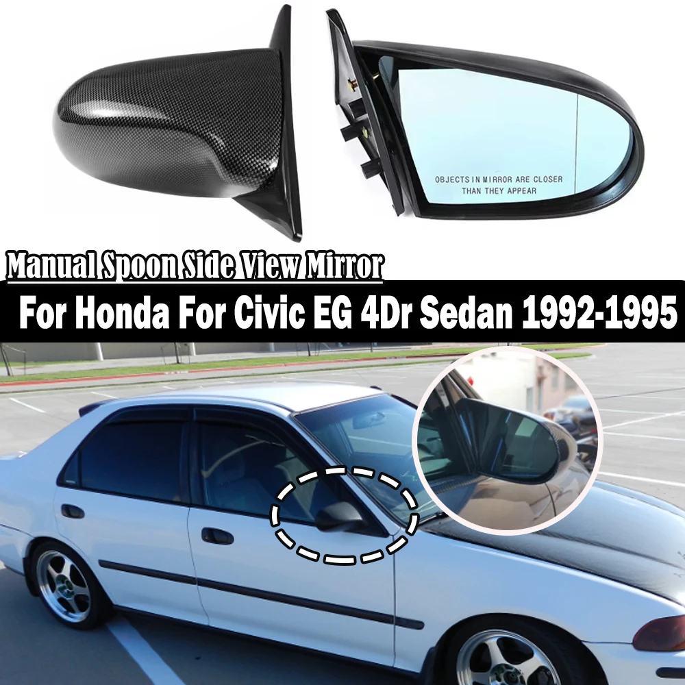

2x ручное регулируемое зеркало заднего вида на боковом крыле автомобиля, зеркало заднего вида в стиле ложки для Honda Civic 1992-1995 4Dr Sedan