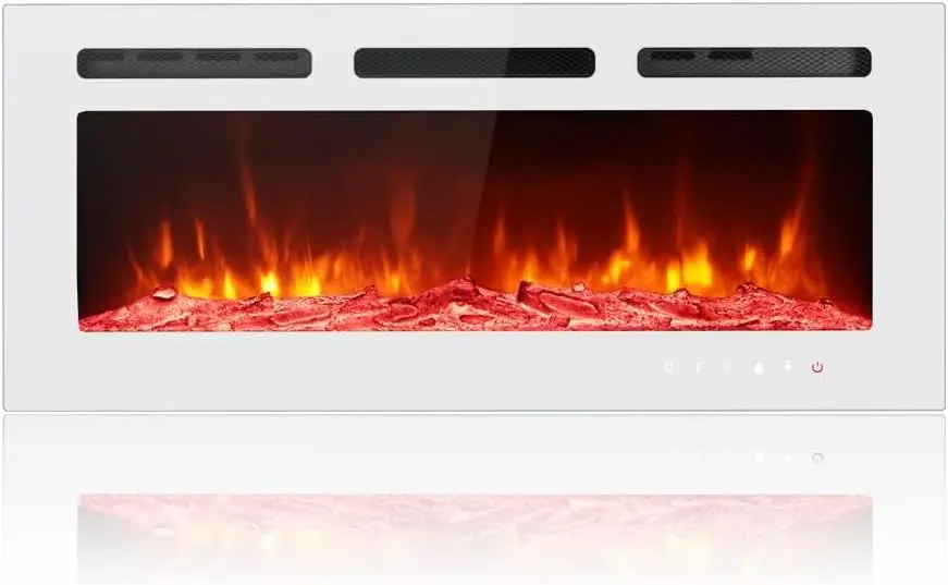 Electric Fireplace Inserts Freestanding Heater for The Living Room Floating Fireplace with 12 LED Colors with Logset and Stones