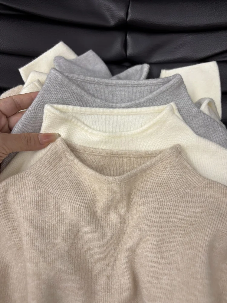 

Women's Knitted Base irt f High Collar Pure Color Long Sve Soft Winter Faion Sweet Sle Inner Wear Top