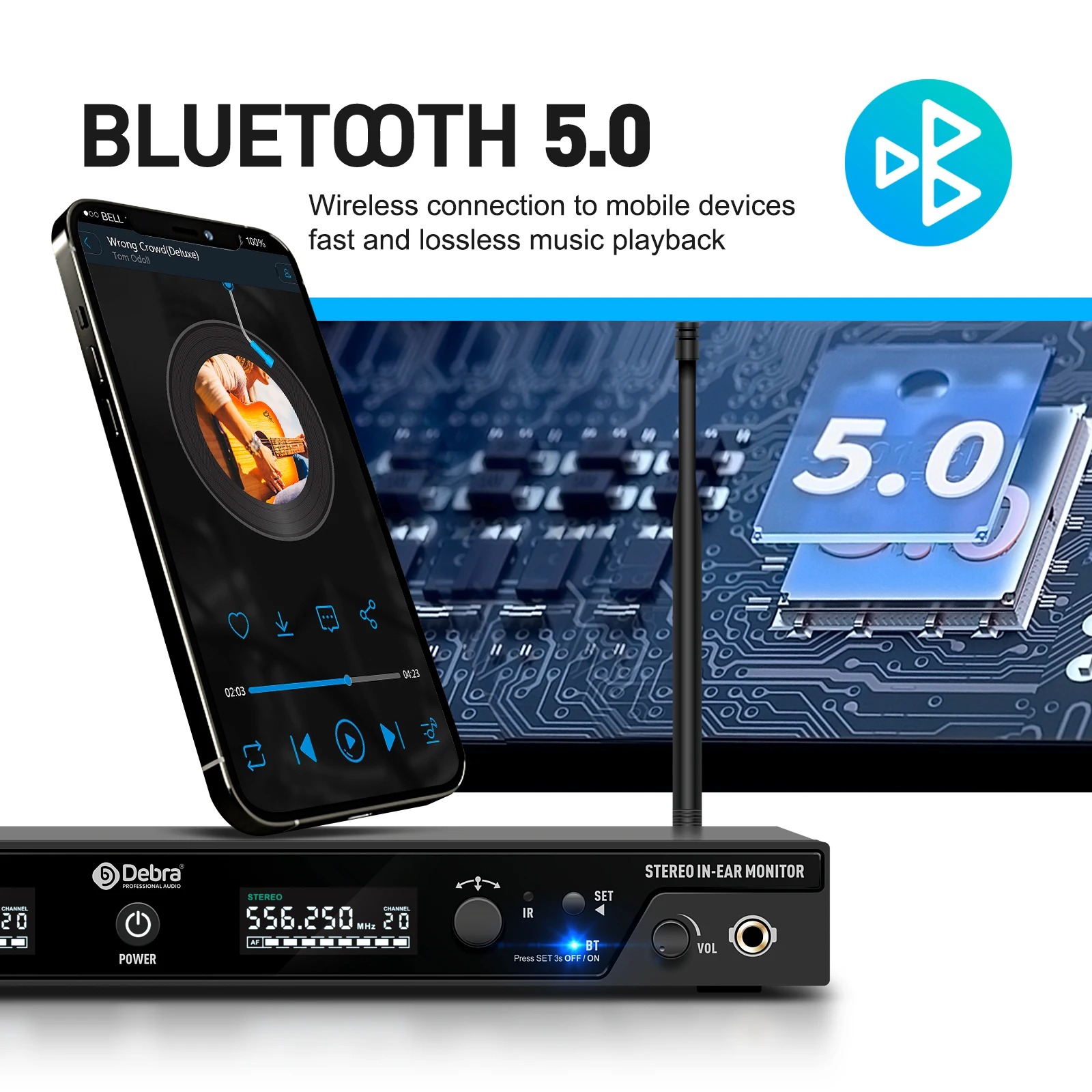 نظام مراقبة داخل الأذن ST-202 ستيريو لاسلكي IEM ثنائي التردد 560 إلى 590 ميجا هرتز لأداة الطبال في استوديو تسجيل المسرح