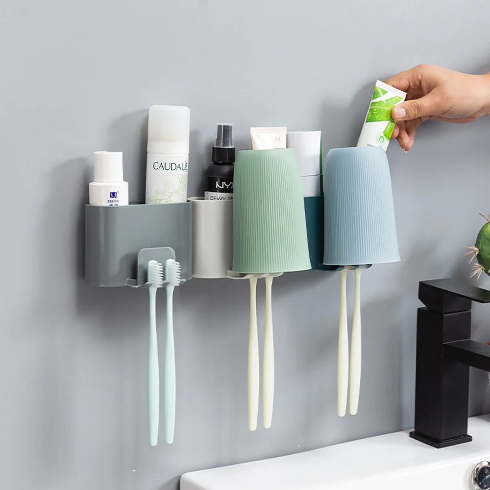 1Pc Toothpaste Toothbrush Storage Holder Wall-Mounted Bathroom Hanging Tooth Cup Rack Multifunctional Shower Room Organizer Box
