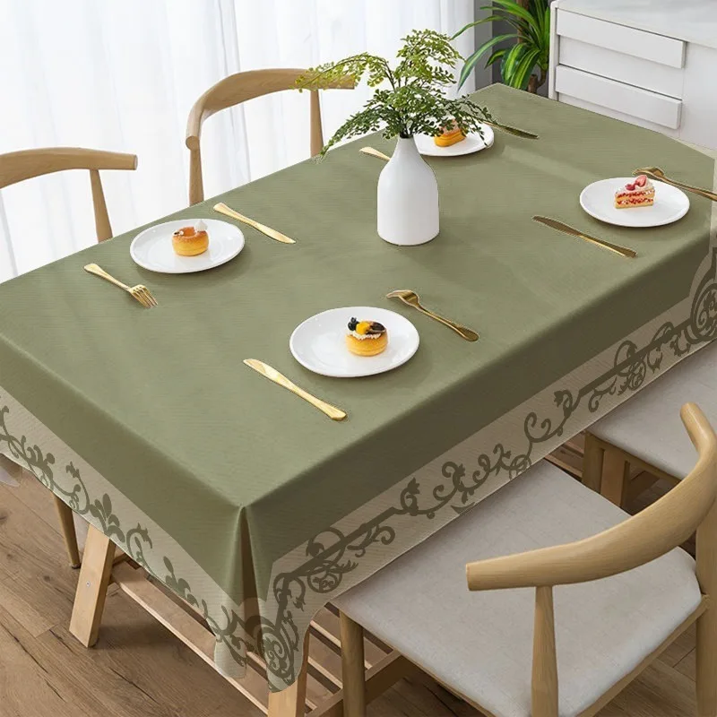 Tablecloth 1 piece - A polyester fabric tablecloth with an olive green vintage lace pattern