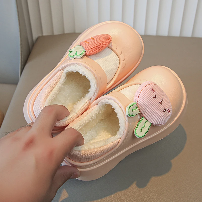 Winter Children Kids Girl Mules Warm Clogs Crock Sandals Cute Cartoon Rabbit Carrot Garden Slippers Baby Shoes For Teens Girls