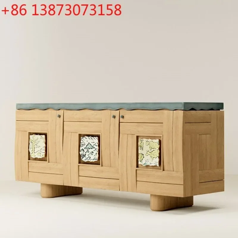 French engraved solid wood hand-painted art wood storage cabinet supports customization