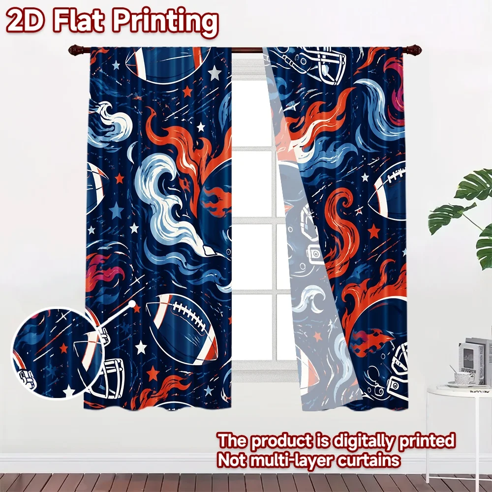 2D flat 2pcs Curtain French Romantic Style Curtains Flaming Football Helmets Digitally printed polyester Party & Holiday Decor