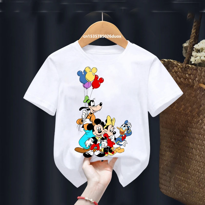 

Summer 2025 Kid Cute Mickey and Friends Disney Kawaii Girl Short Sleeved TShirt Disney Family Watercolor Mouse Castle Boy Tshirt