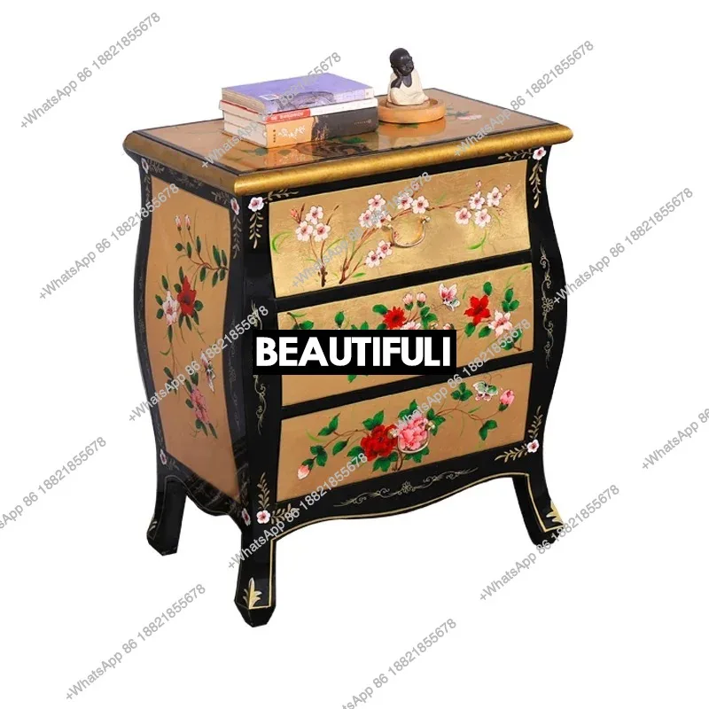 Q178 Bedside table, Chinese-style painted bedroom storage three-bucket cabinet