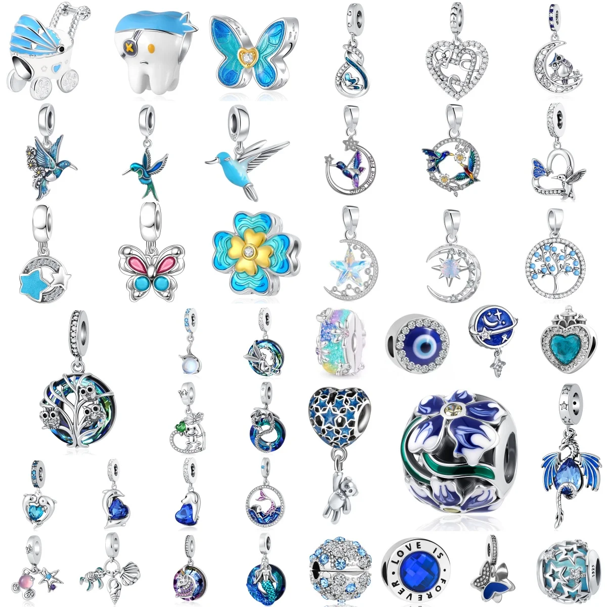 2026 Blue Series 925 Silver Mermaid Owl Conch Shell Frog Jewelry Original Bracelet Exquisite DIY Jewelry