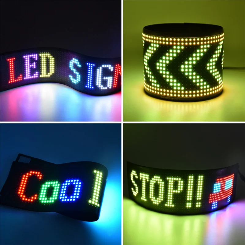 لوحة بكسل A73E-LED، وحدة LED مرنة USB 5 فولت، شاشة عرض رسوم متحركة نصية تمرير RGB، تطبيق بلوتوث، 16X64 LED 9.2X37.2 سم متينة