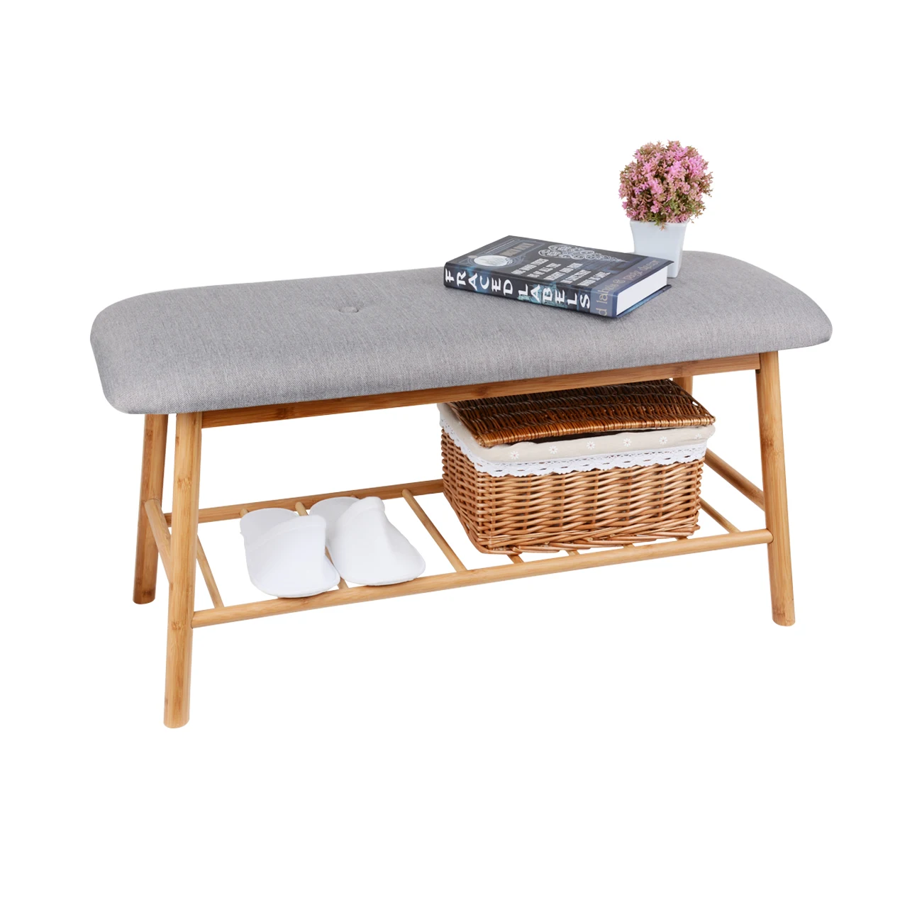 

Modern Home Furniture Bamboo Shoe Rack Bench with Soft Cushion for Living Room