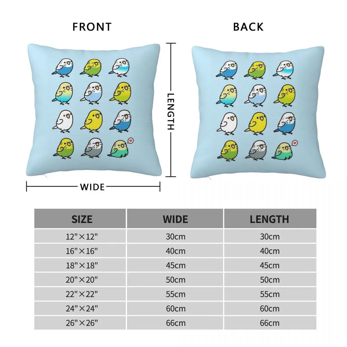 Chubby Budgies Square Pillowcase Polyester Linen Velvet Pattern Zip Decorative Throw Pillow Case Car Cushion Cover