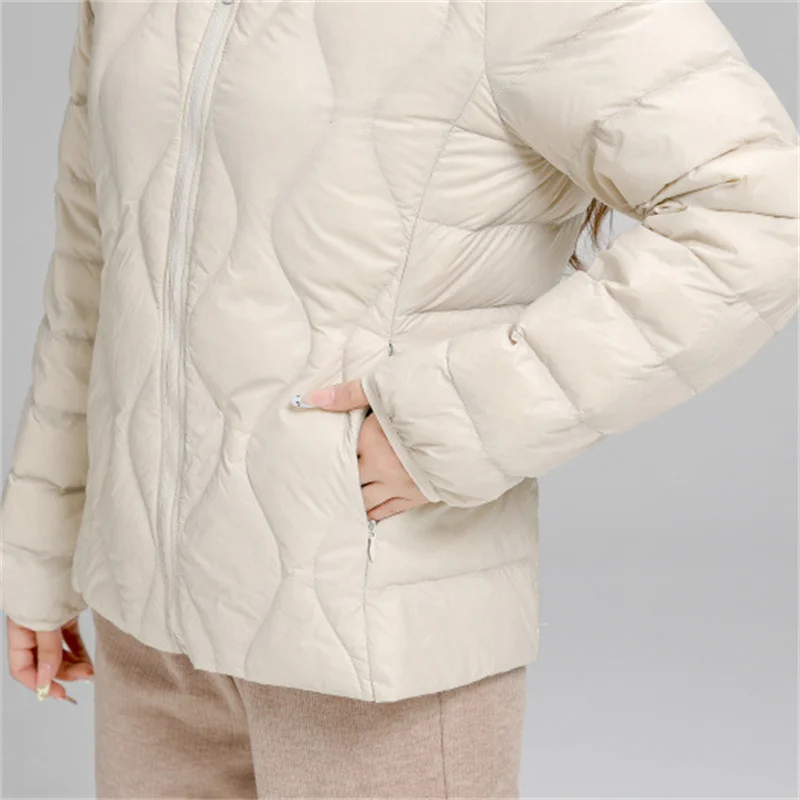 Chaqueta con capucha Parkas 2025 nuevo Otoño Invierno mujer ligero fino pato blanco abajo abrigo mujer corto talla grande cálido Puffer prendas de vestir