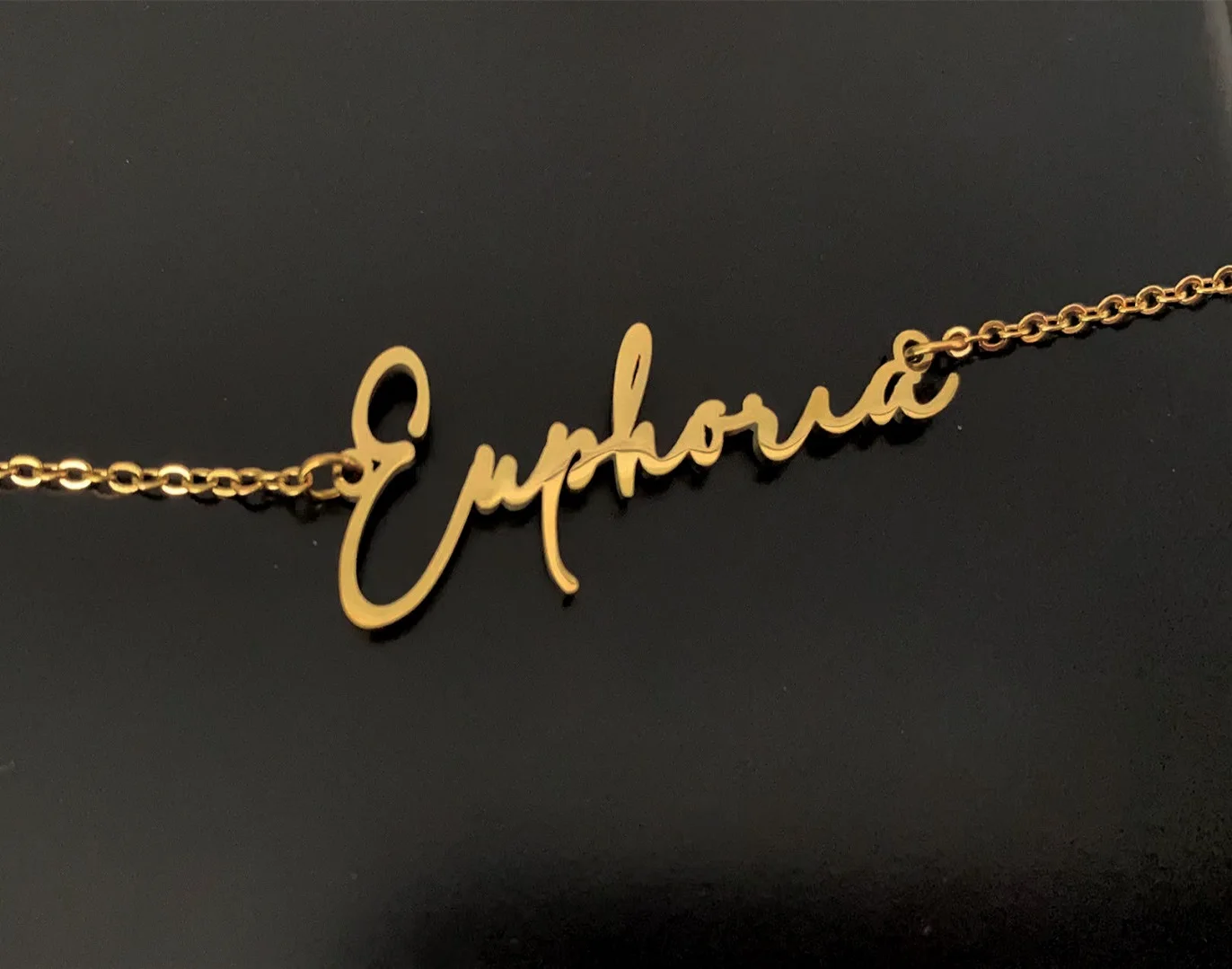 10PCS Cute Cursive Letter Euphoria Necklace Stainless Steel for Happiness Elation Gaiety Emotion Script Word Chain Collar Choker