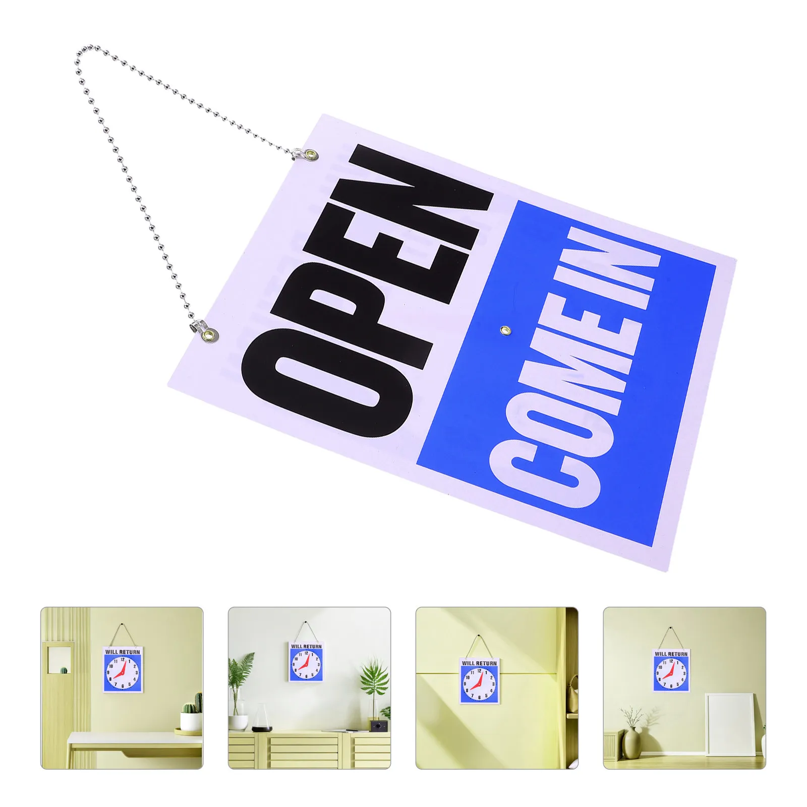 1Pcs Open PVC Store Sign Large Clear Alphabet Decorative Hanging Board Square Clock Design Welcome Door Plate for Shop Mall