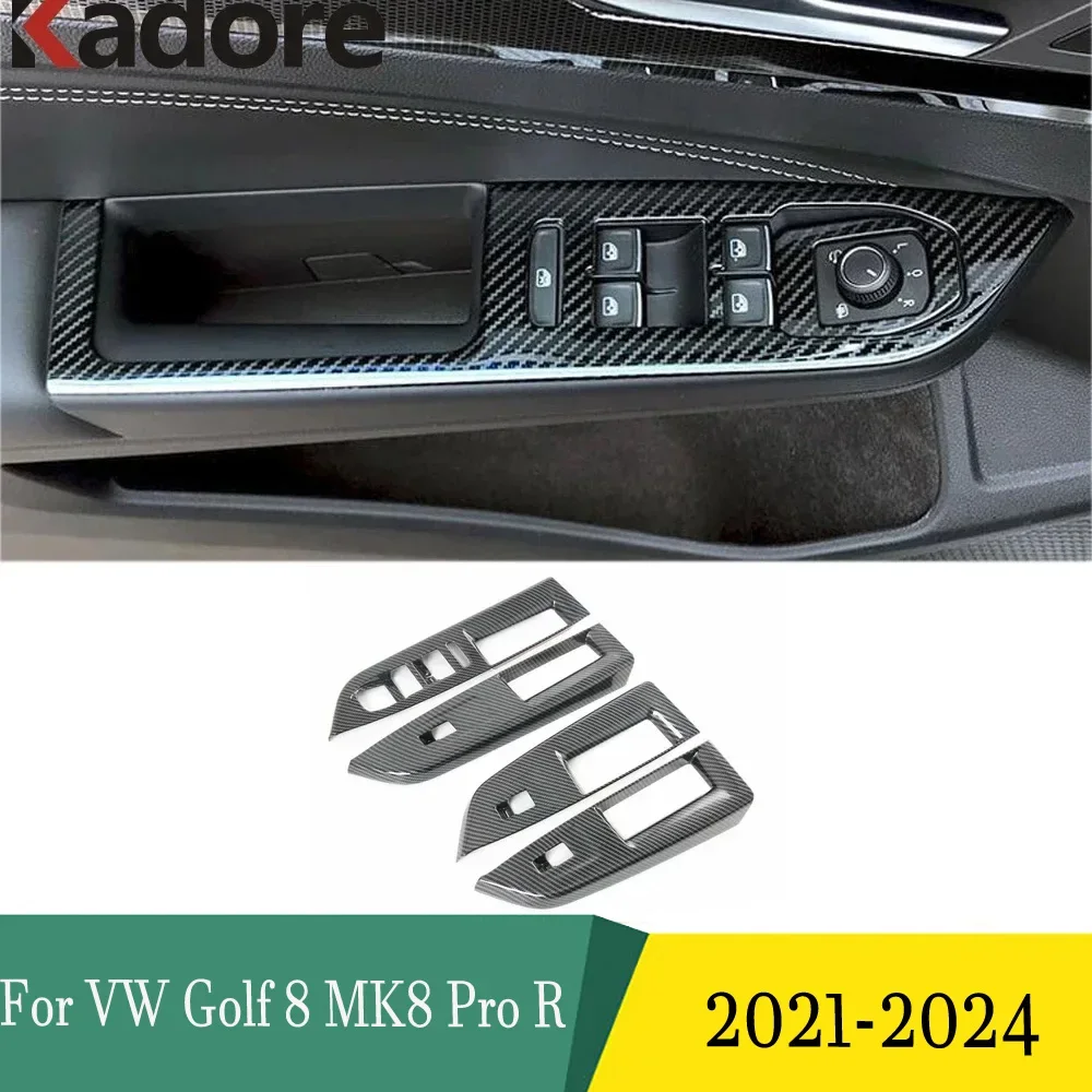 For Volkswagen Golf 8 MK8 Pro R 2021 2022-2024 Window Lift Switch Cover Trim Door Armrest Frame Car Accessories Carbon Fiber