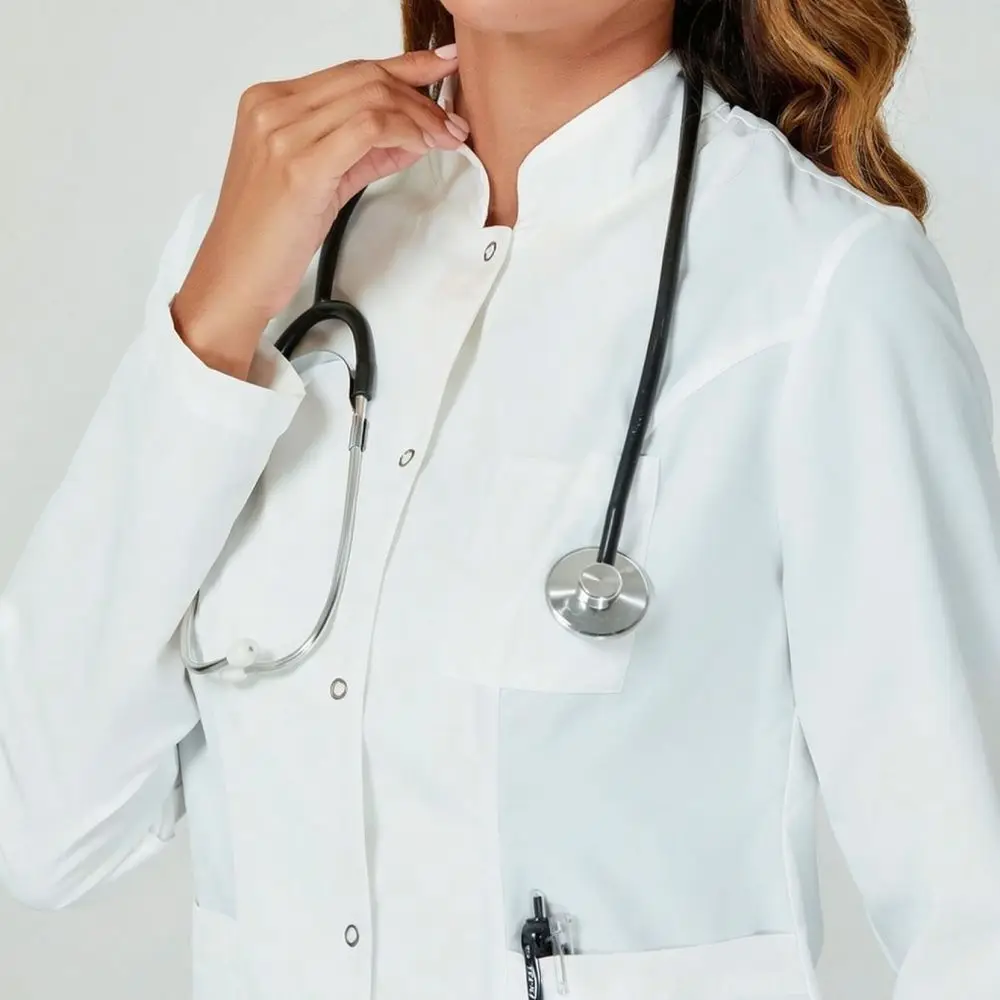 White Lab Coat Long Sleeve Professional Uniform For Cmeina Women Student Dental Clinic Beauty Salon Medical Hospital Workwear